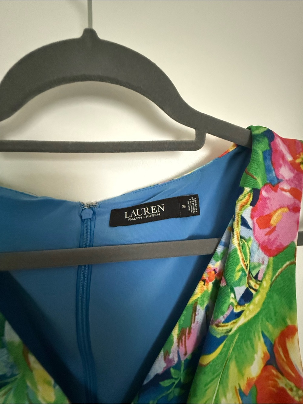 Lauren Ralph Lauren Bright Blue Floral-Print Midi Dress